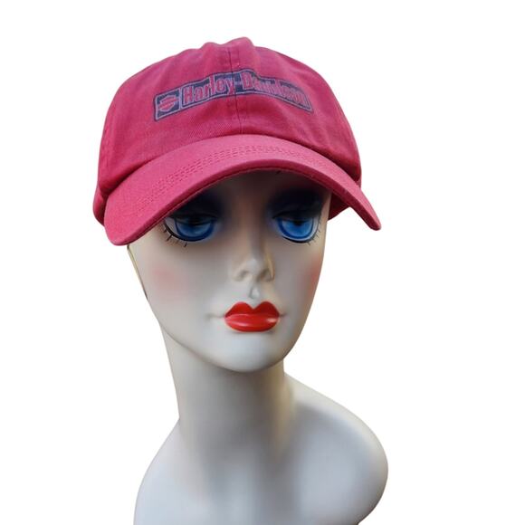 Vintage Harley-Davidson Red Twill Adjustable Baseball Hat Logo Cap - Picture 3 of 8